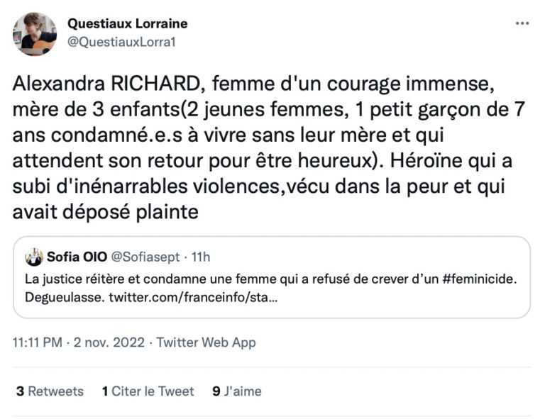 Justice definitively condemns Alexandra Richard for the murder of his violent spouse Justice definitively condemns Alexandra Richard for the murder of his violent spouse