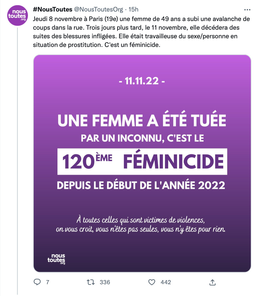 tweet nous toutes feminicide 2022