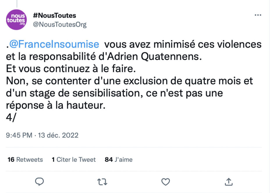 Even convicted, Adrien Quatennens persists in thinking that domestic violence does not concern him