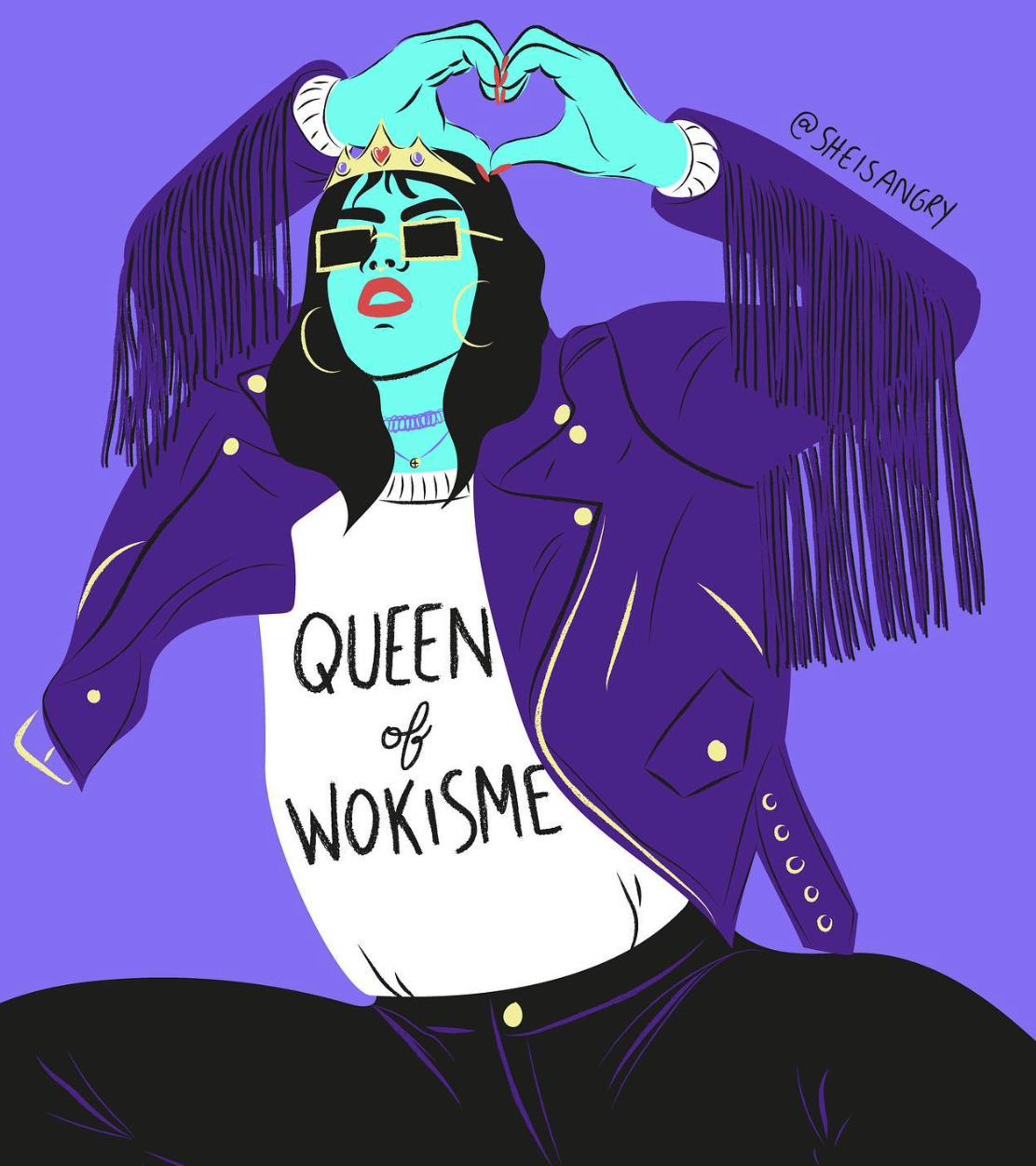 Illustration de Lauren Villiers représentant une femme portant l'inscription "Queen of wokisme" 