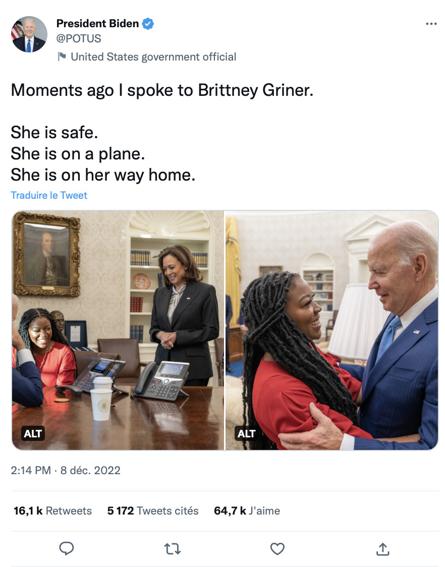 tweet biden brittney griner