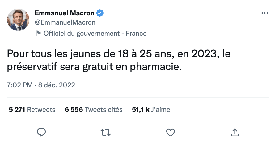 tweet macron préservatifs grauits 2023