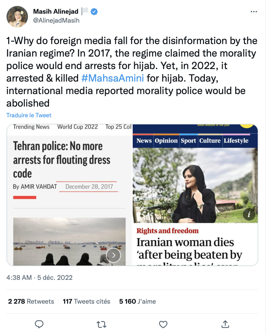 tweet masih alinejab iran