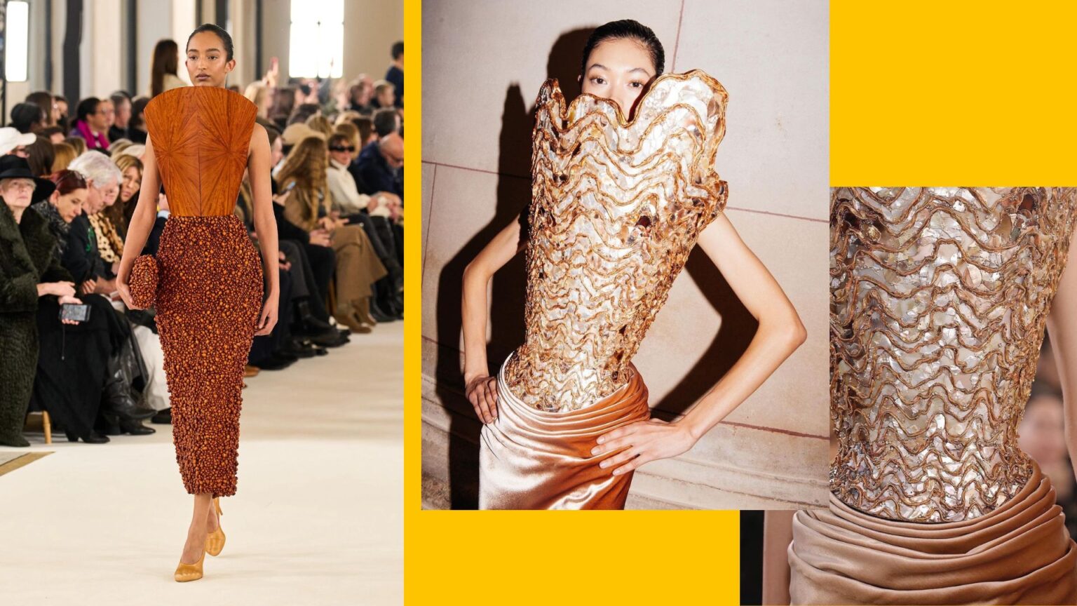 Corset de bois ou de nacre au défilé Schiaparelli haute couture printemps-été 2023 par Daniel Roseberry