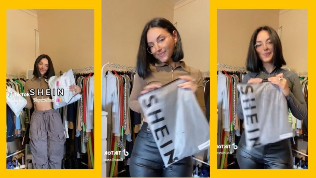 Capture d'écran TikTok d'une influenceuse faisant un haul de vêtements Shein // Source : @sunlizzeb