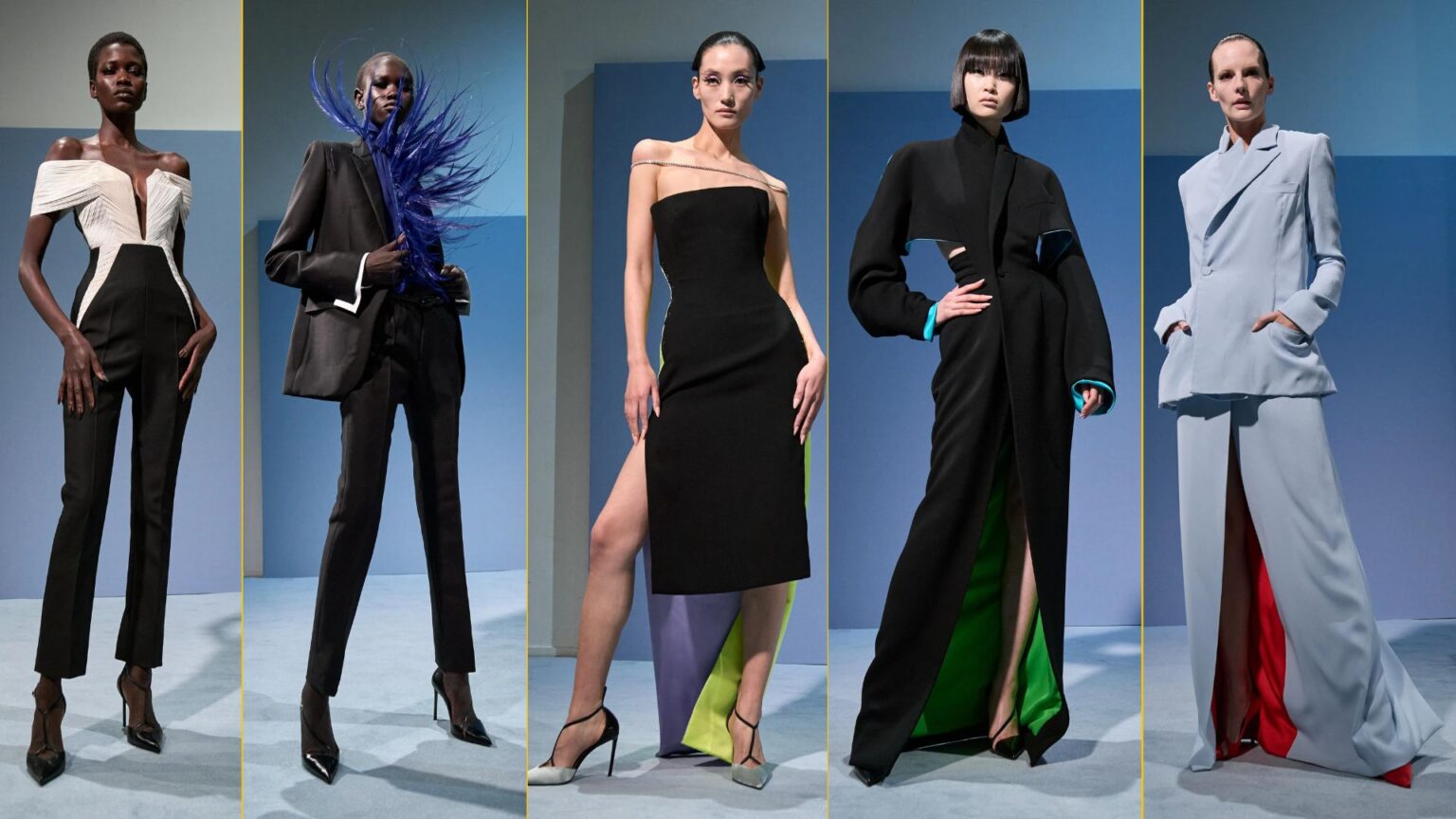 Spiky tuxedos and acid colors for Haider Ackermann's Jean Paul Gaultier Spiky tuxedos and acid colors for Haider Ackermann's Jean Paul Gaultier