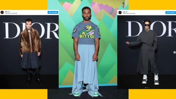 Les acteurs Robert Pattinson, Lucien Leon Laviscount et l'artiste de K-Pop J-Hope plaident pour la jupe lors de la fashion week homme