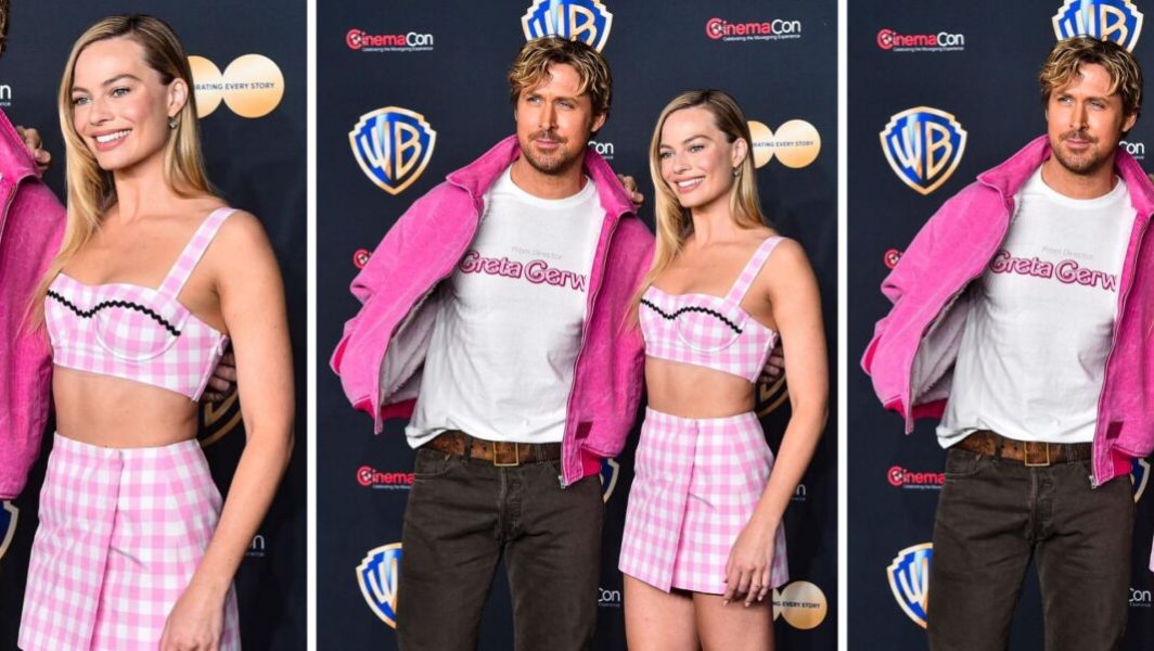 Margot Robbie et Ryan Gosling se sont assortis en rose pour parler du film Barbie au Cinemacon à Las Vegas, le 26 avril 2023 // Source : Capture d'écran Instagram