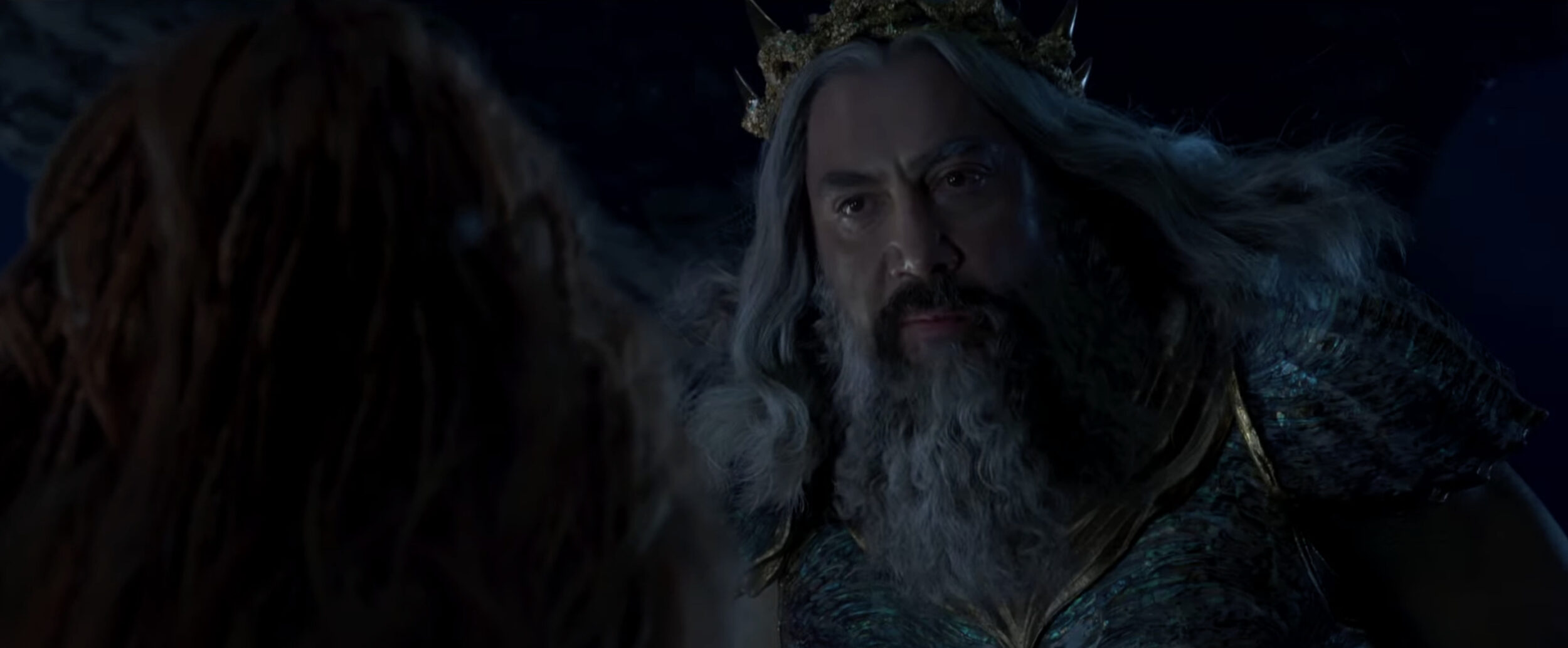 Javier Bardem, unrecognizable as King Triton in the live-action trailer for The Little Mermaid