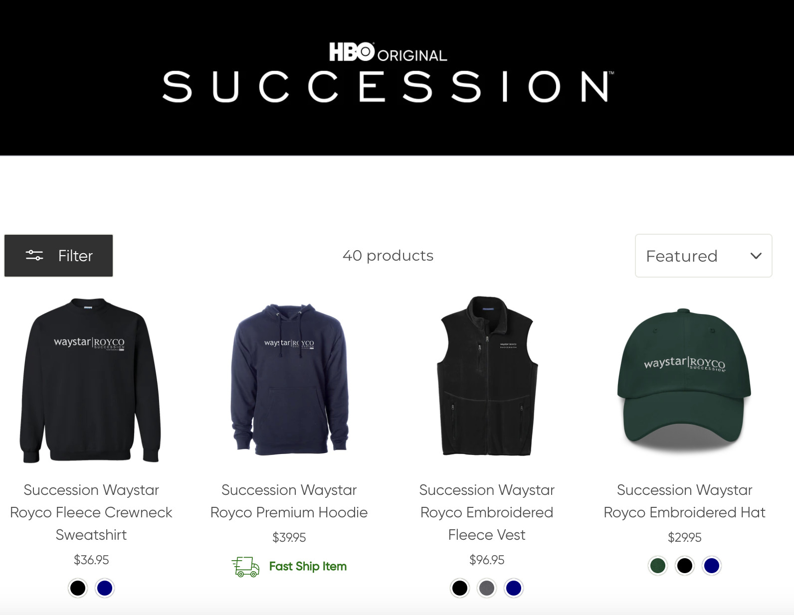 HBO sort sa collection de produits dérivés inspirés de sa série Succession // Source : Capture d'écran shop.hbo.com