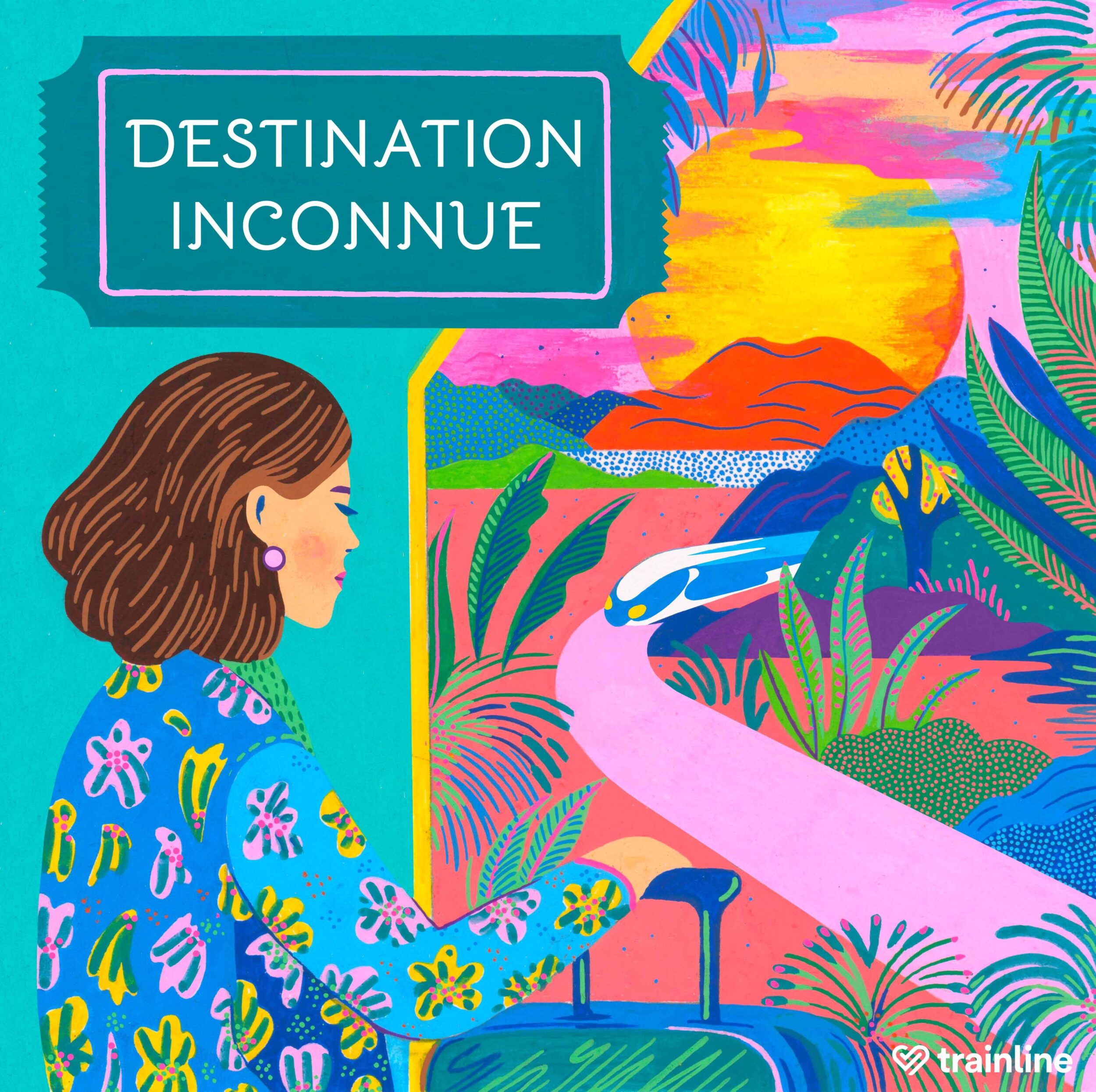 Pochette du podcast « Destination inconnue » de Louie Creative et Trainlines // Source : Louie Creative