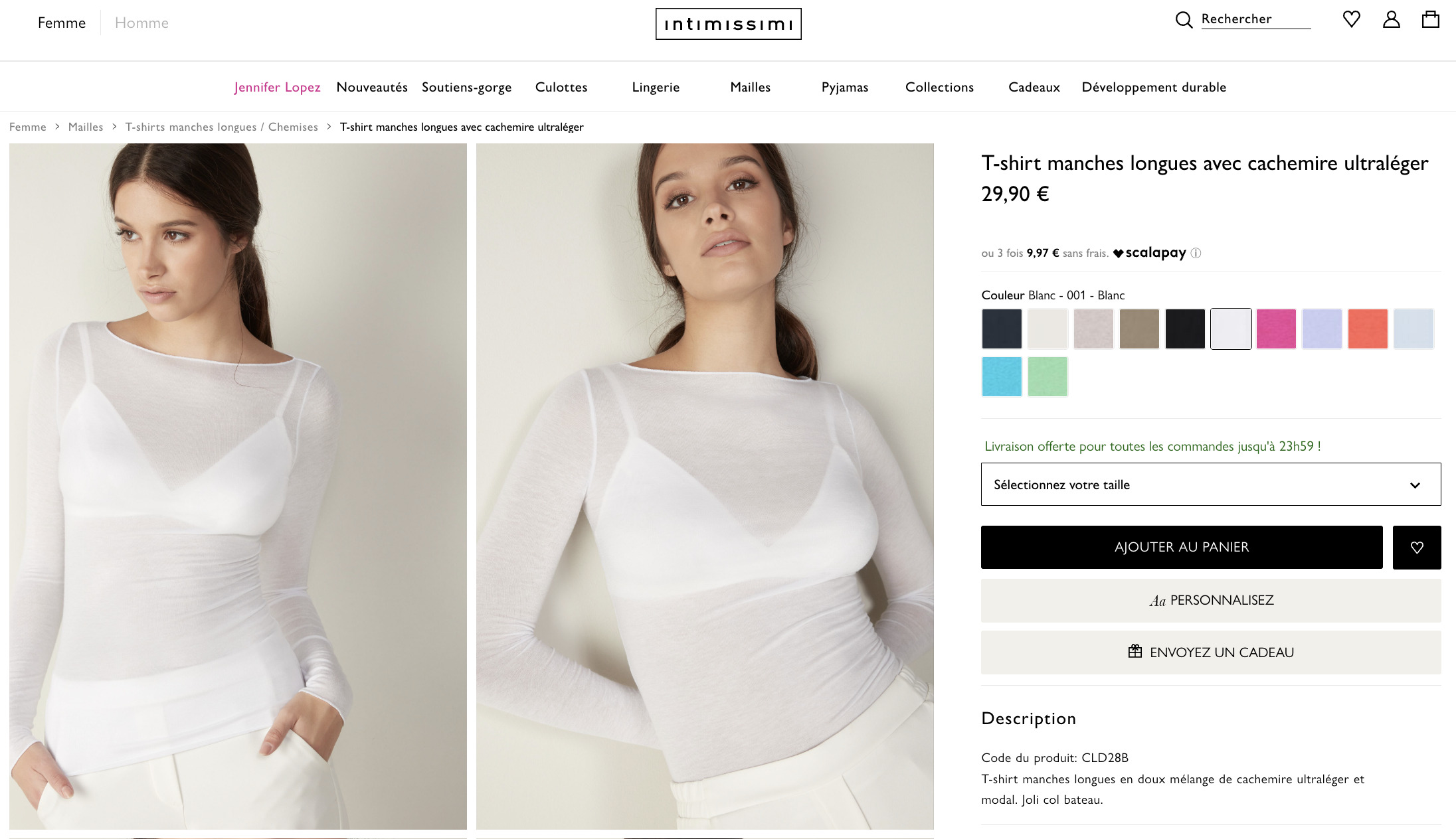 Le t-shirt manches longues Intimissimi se décline en 12 couleurs, mais seulement des tailles S à XL