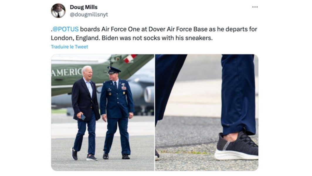 Joe Biden ne porte pas de chaussettes apparentes, et les États-Unis s'en trouvent divisés // Source : Capture d'écran Twitter