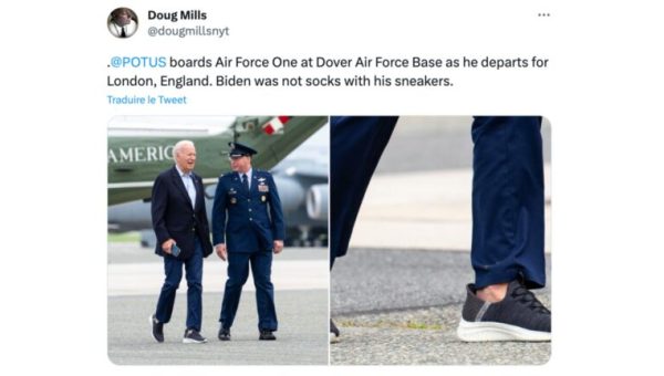 Joe Biden ne porte pas de chaussettes apparentes, et les États-Unis s'en trouvent divisés // Source : Capture d'écran Twitter