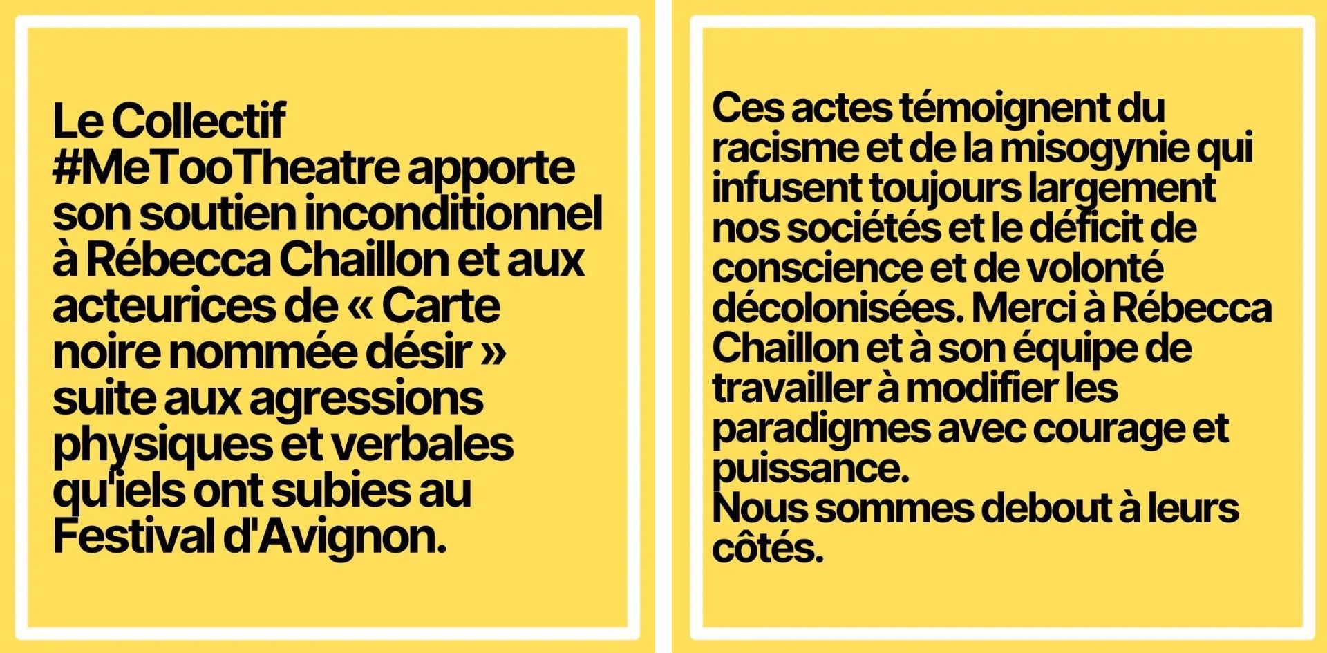 Le collectif MeTooThéâtre soutient Rébecca Chaillon attaquée par des racistes au Festival d’Avignon