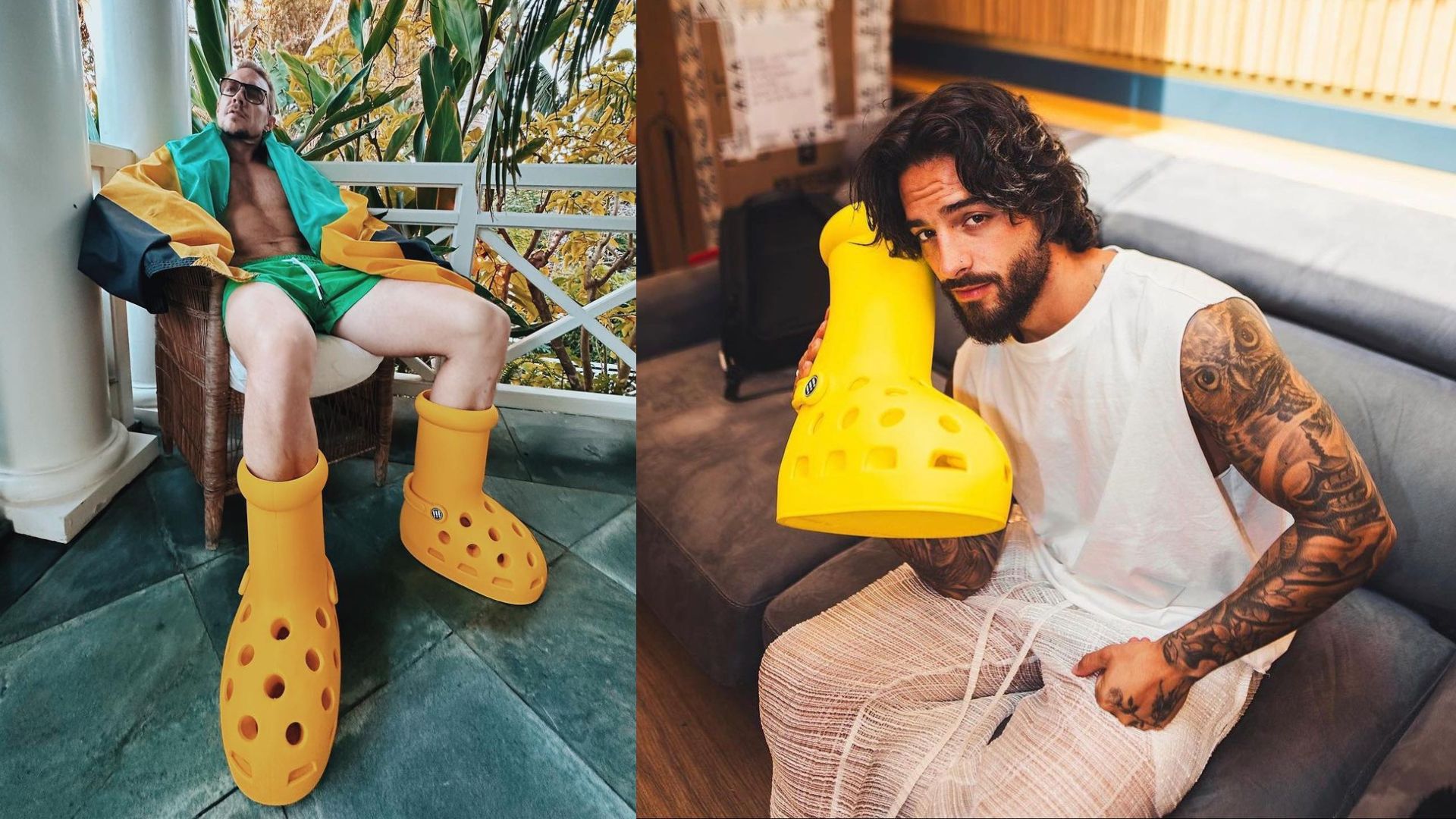 Maluma et Diplo avec leurs chaussures Crocs x MSCHF