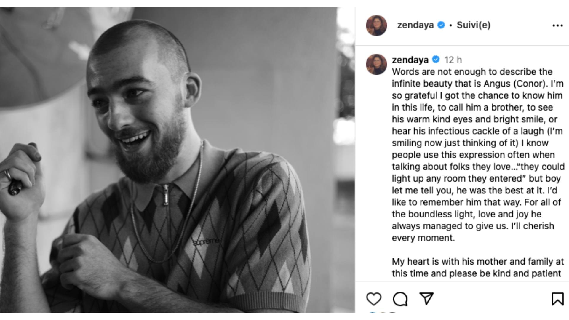 capture d'écran du compte Instagram de Zendaya