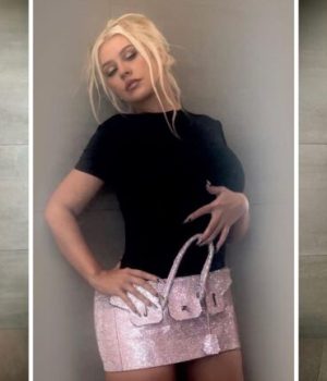 Christina Aguilera porte un sac en guise de jupe, et tout est écourté // Source : Capture d'écran instagram