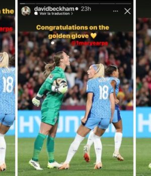 En story Instagram, David Bekcham a tenu à féliciter la gardienne de but anglaise Mary Earps après la finale de la Coupe du Monde féminine de Football // Source : Capture d'écran d'une story Instagram datée du 20 août 2023 de David Beckham.