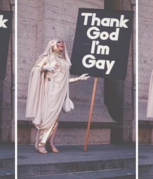 Jean-Baptiste Carhaix, Sister Sadie the Rabbi Lady. La première messe inter-églises « gay » en souvenir des malades du sida décédés depuis 1981, octobre 1983.