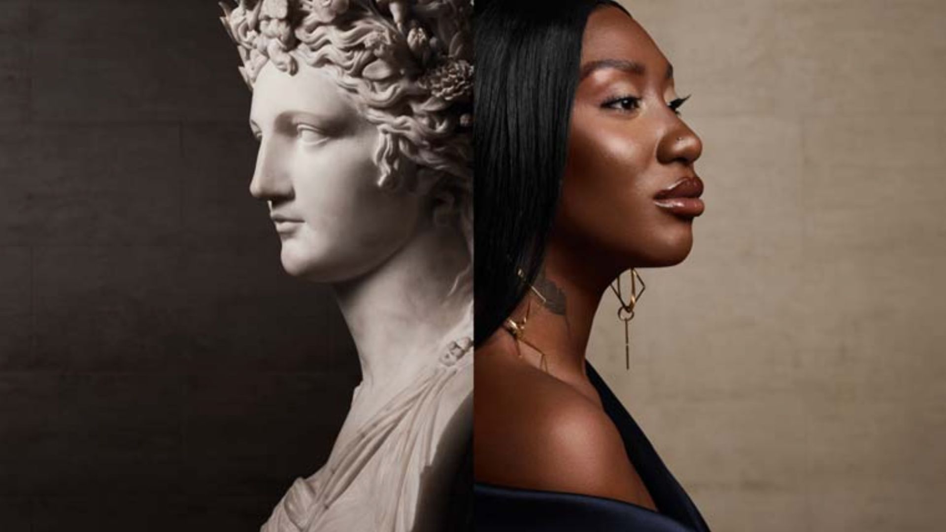 La poétesse grecque antique Corine et Aya Nakamura, photographiées par Sølve Sundsbø pour Lancôme x Le Louvre // Source : Lancôme x Le Louvre