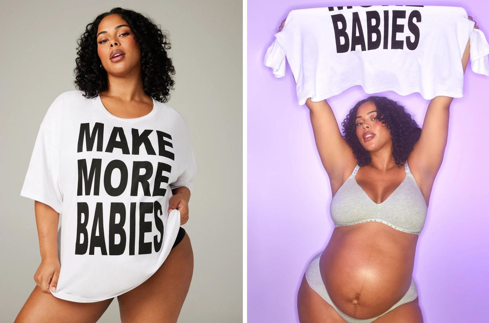 Le t-shirt oversize Make More Babies de Savage x Fenty, la marque de lingerie de Rihanna