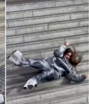 Cette mannequin chute violemment dans les escaliers, et c'est la dernière pub virale de Marc Jacobs // Source : Capture d'écran Instagram