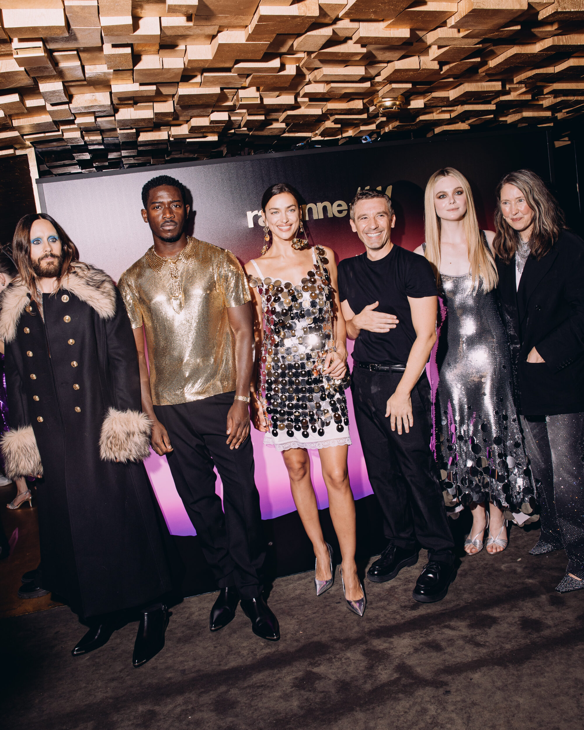 Jared Leto, Damson Idris Irina Shayk, Julien Dossena, Elle Fanning et Ann-Sofie Johansson à la soirée Rabanne H&M le 2 octobre 2023 à Paris // Source : H&M