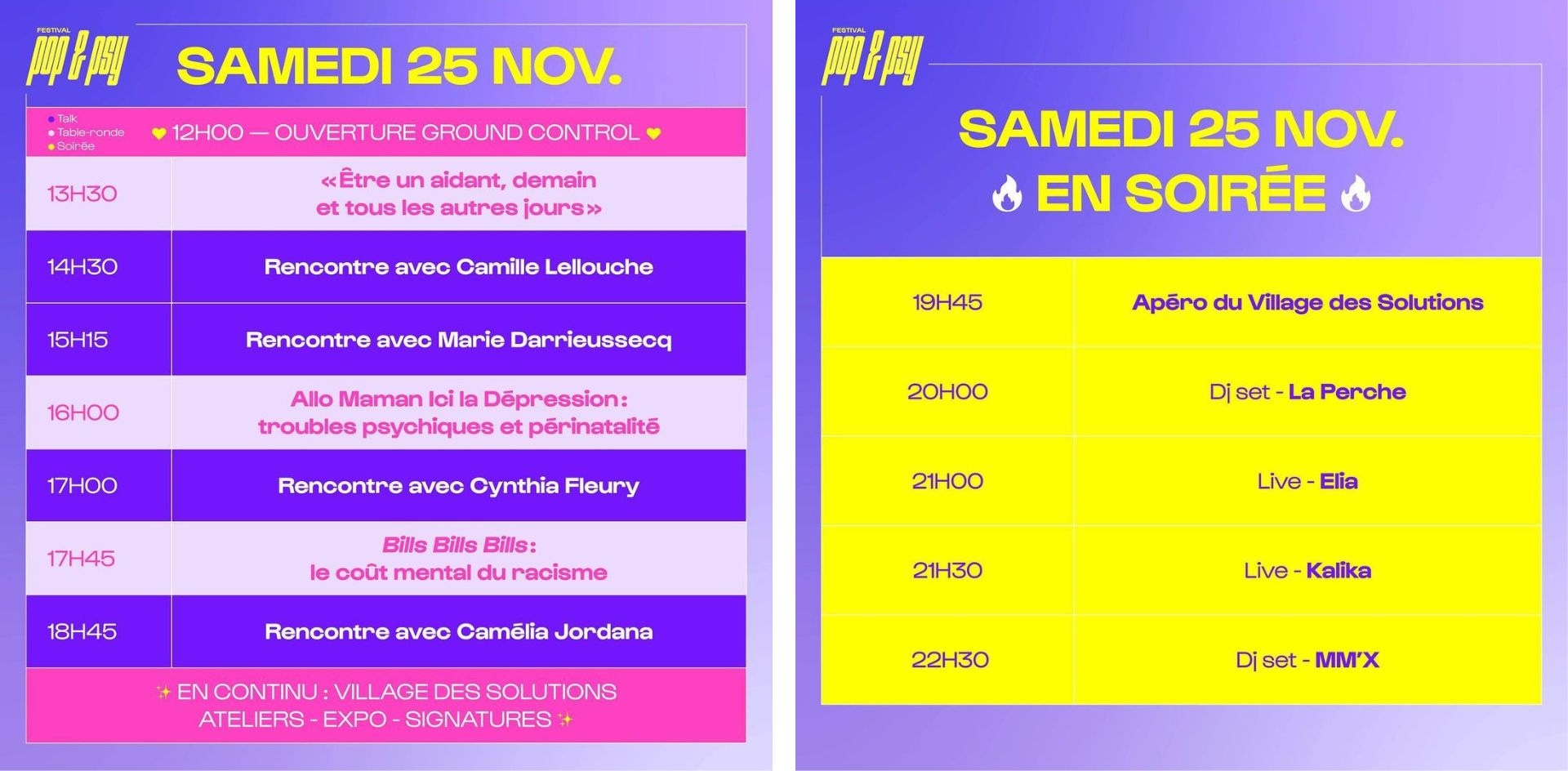 Le programme du festival Pop & Psy le samedi 25 novembre 2023