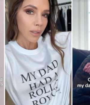 Victoria Beckham sort un t-shirt « Mon père avait une Rolls-Royce » qui ironise sur la remarque virale de David Beckham // Source : Capture d'écran TikTok