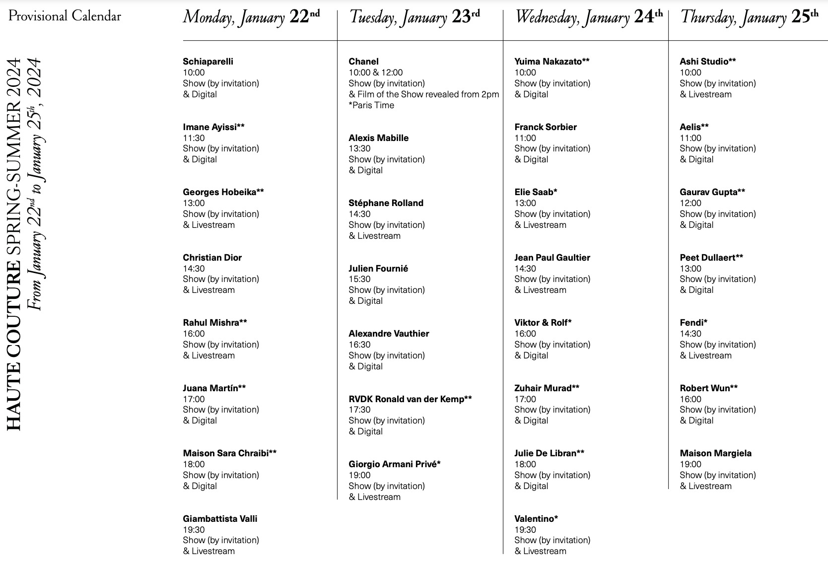 Dior, Chanel, Jean Paul Gaultier… Discover the haute couture fashion week calendar Dior, Chanel, Jean Paul Gaultier… Discover the haute couture fashion week calendar