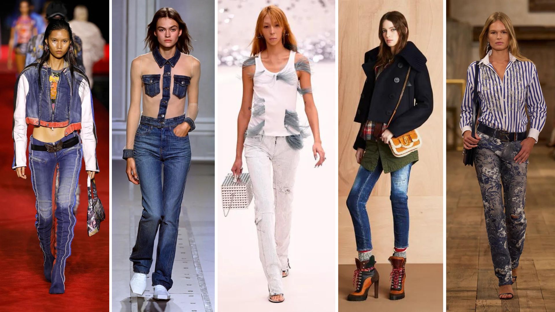 Le retour du jean skinny chez Diesel, Coperni, Acne Studios, Dsquared2 et Ralph Lauren // Source : Diesel, Coperni, Acne Studios, Dsquared2 et Ralph Lauren