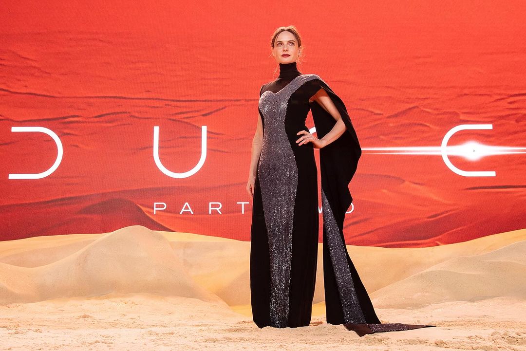 Rebecca Ferguson en robe Fendi haute couture à l'avant-première de Dune 2 à Londres le 15 février 2024 // Source : Capture d'écran instagram