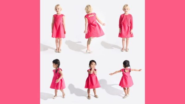 Des jeunes filles dans des petites robes roses posent pour la marque Okaïdi // Source : Capture d'écran Instagram