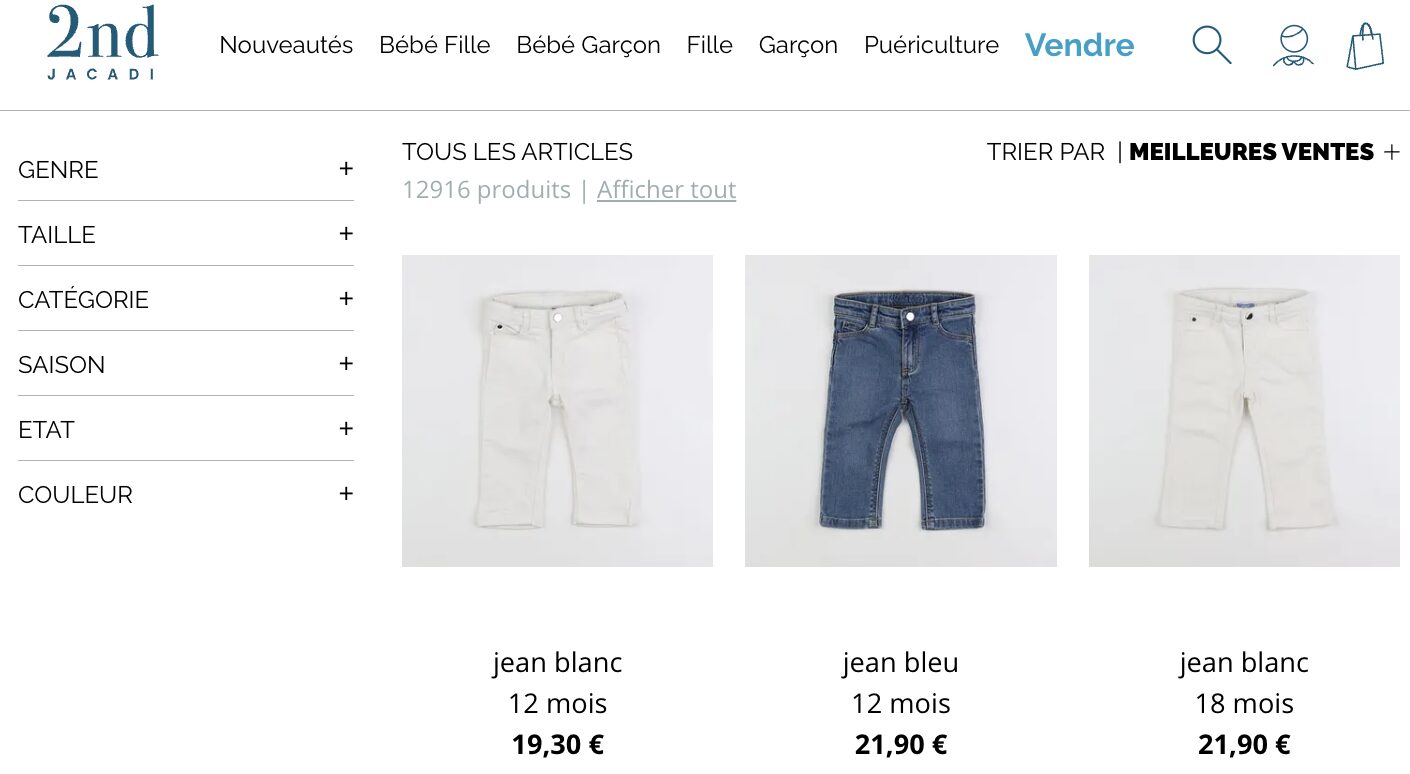 Sur Jacadi Seconde Vie, on trouve des vêtements enfant d'occasion pas cher.