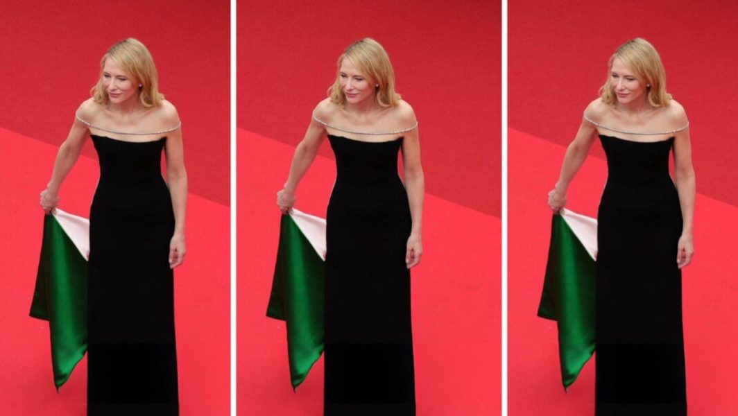 À Cannes, Cate Blanchett portait-elle une robe drapeau de la Palestine // Source : Capture d'écran Twitter