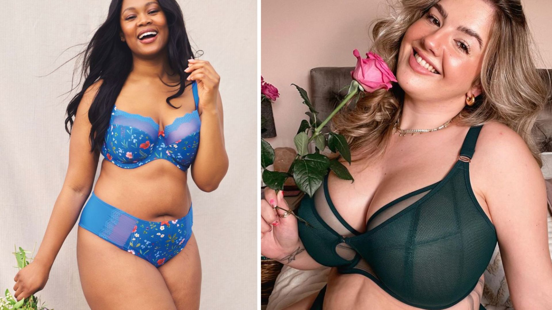 À gauche, une femme en lingerie Sculptresse. À droite, une femme en lingerie Elomi // Source : Sculptresse / Elomi