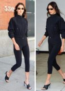 Une influenceuse plus size et la mannequin Bella Hadid en pantalon capri // Source : Captures d'écran TikTok / Captures d'écran Instagram