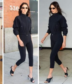Une influenceuse plus size et la mannequin Bella Hadid en pantalon capri // Source : Captures d'écran TikTok / Captures d'écran Instagram Une influenceuse plus size et la mannequin Bella Hadid en pantalon capri // Source : Captures d'écran TikTok / Captures d'écran Instagram