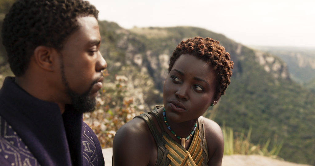 Marvel Studios&rsquo; BLACK PANTHER..L to R: T&rsquo;Challa/Black Panther (Chadwick Boseman) and Nakia (Lupita Nyong&rsquo;o)..Ph: Film Frame..©Marvel Studios 2018