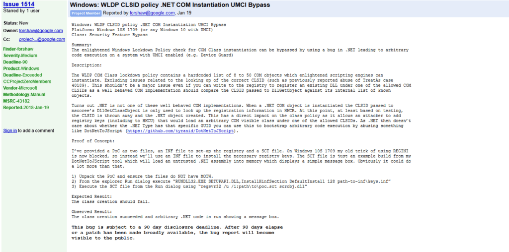 Windows WLDP CLSID policy NET COM Instantiation UMCI Bypass &#8211; project-zero &#8211;