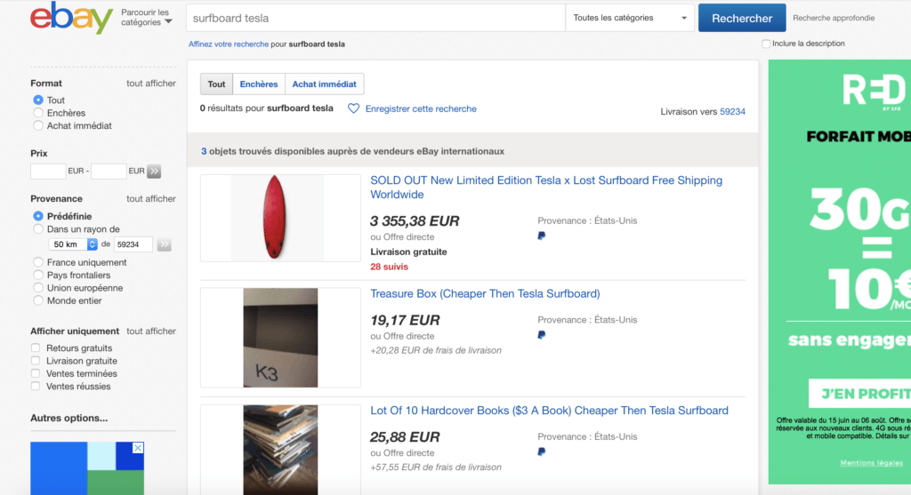 Planche de surf Tesla eBay