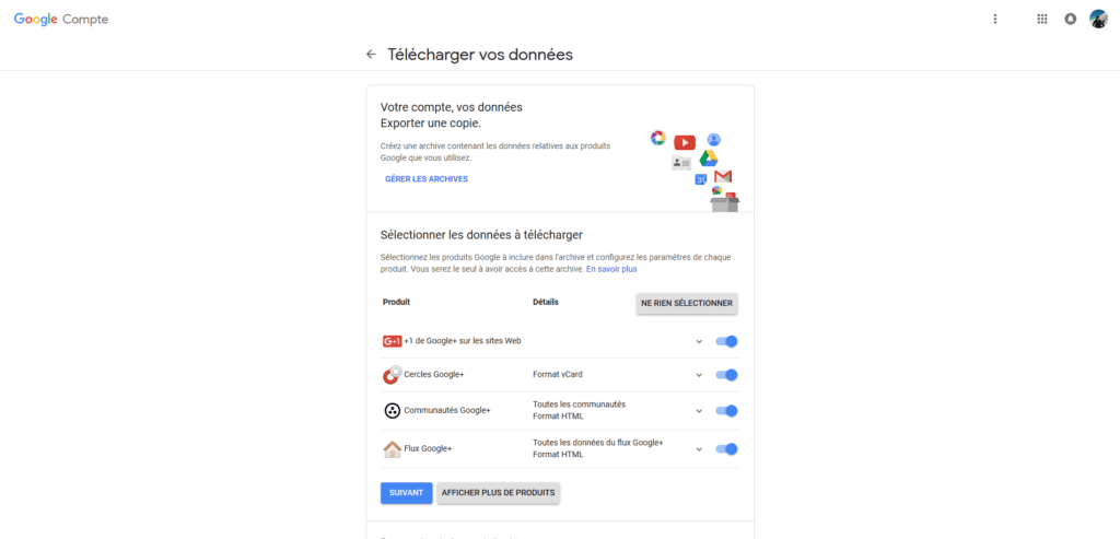 Google Plus Télécharger vos données