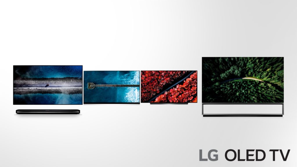 Téléviseurs LG OLED W9, E9, C9 et Z9 (de gauche à droite)