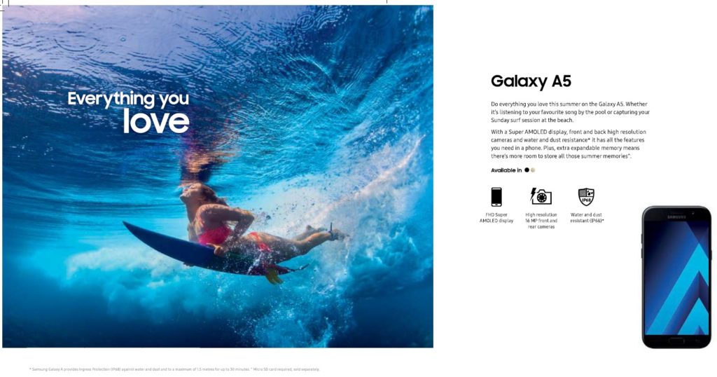 publicité samsung surf Galaxy A5 australie
