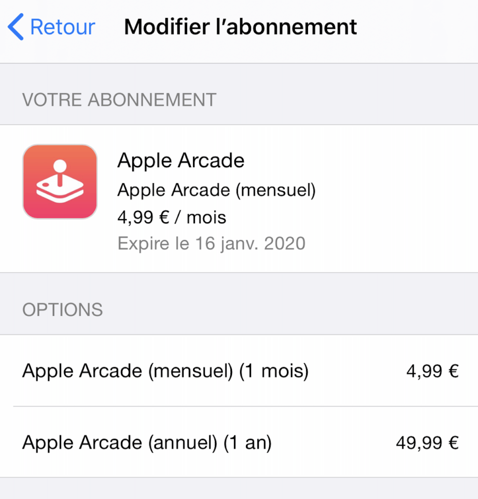 Abonnement Apple Arcade