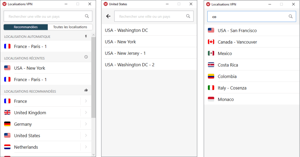 VPN serveur localisation