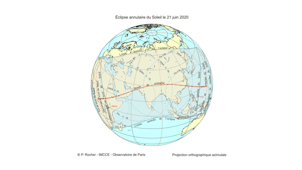imcce eclipse annulaire soleil 21 juin 2020 visibilité bande centralité
