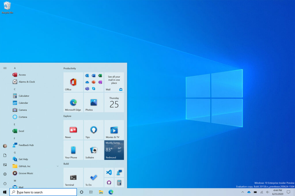nouveau menu Démarrer Windows 10 thème clair