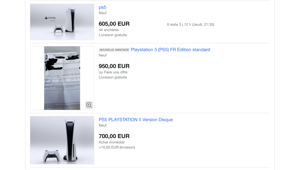 Les prix de la PS5 sur eBay
